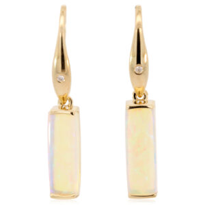 Yellow Gold Blue Green Crystal Opal and Diamond Earrings