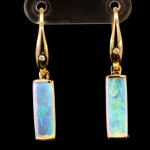 Yellow Gold Blue Green Crystal Opal and Diamond Earrings
