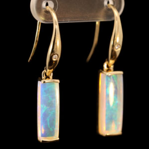 Yellow Gold Blue Green Crystal Opal and Diamond Earrings