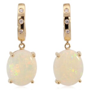 Yellow Gold Blue Green Yellow Orange Crystal Opal and Diamond Earrings
