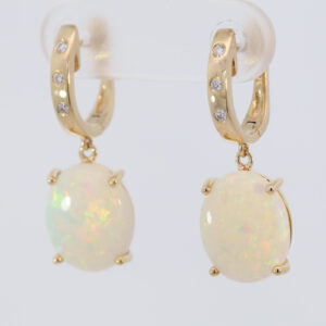 Yellow Gold Blue Green Yellow Orange Crystal Opal and Diamond Earrings