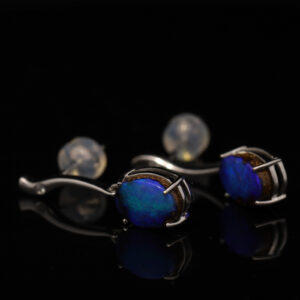 White Gold Blue Purple Boulder Opal and Diamond Earrings