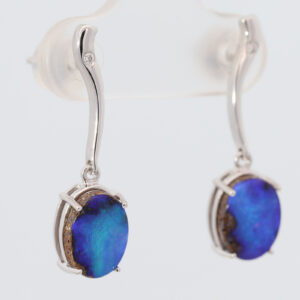 White Gold Blue Purple Boulder Opal and Diamond Earrings