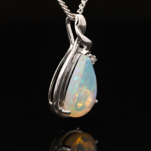 White Gold Blue Green Crystal Opal and Diamond Pendant