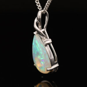 White Gold Blue Green Crystal Opal and Diamond Pendant