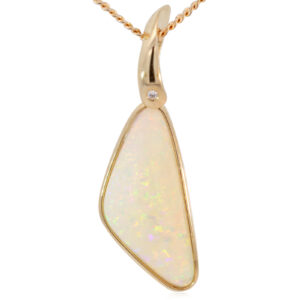 Yellow Gold Blue Green Yellow Orange Crystal Opal and Diamond Pendant