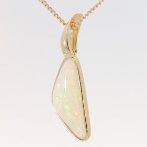 Yellow Gold Blue Green Yellow Orange Crystal Opal and Diamond Pendant