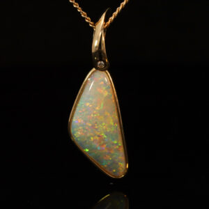 Yellow Gold Blue Green Yellow Orange Crystal Opal and Diamond Pendant