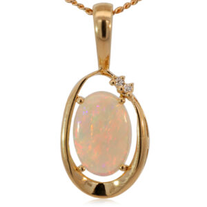 Yellow Gold Blue Green Yellow Orange Red Pink Crystal Opal and Diamond Pendant