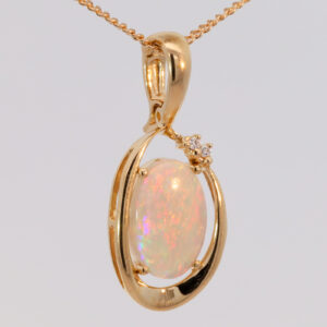 Yellow Gold Blue Green Yellow Orange Red Pink Crystal Opal and Diamond Pendant