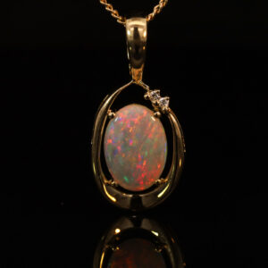 Yellow Gold Blue Green Yellow Orange Red Pink Crystal Opal and Diamond Pendant