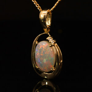 Yellow Gold Blue Green Yellow Orange Red Pink Crystal Opal and Diamond Pendant