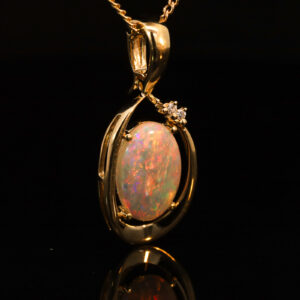 Yellow Gold Blue Green Yellow Orange Red Pink Crystal Opal and Diamond Pendant