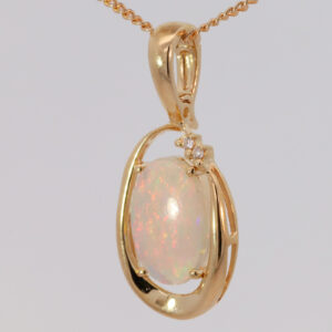 Yellow Gold Blue Green Yellow Orange Red Pink Crystal Opal and Diamond Pendant