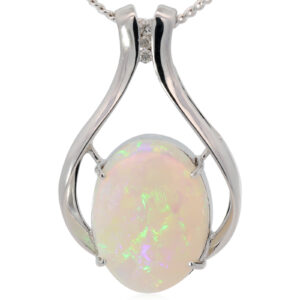 White Gold Blue Green Yellow Orange Crystal Opal and Diamond Pendant