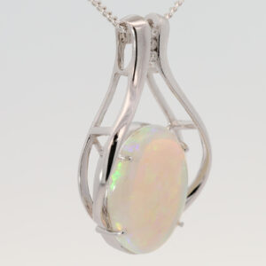 White Gold Blue Green Yellow Orange Crystal Opal and Diamond Pendant