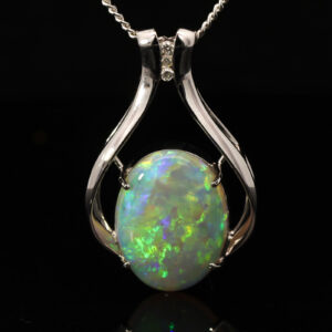 White Gold Blue Green Yellow Orange Crystal Opal and Diamond Pendant