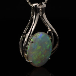 White Gold Blue Green Yellow Orange Crystal Opal and Diamond Pendant