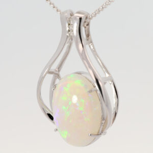 White Gold Blue Green Yellow Orange Crystal Opal and Diamond Pendant