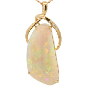 Yellow Gold Blue Green Yellow Orange Red Crystal Opal and Diamond Pendant