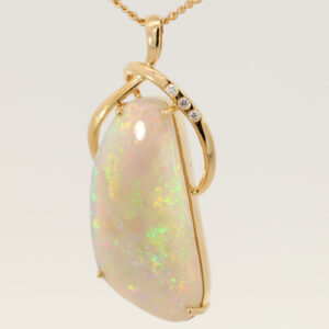 Yellow Gold Blue Green Yellow Orange Red Crystal Opal and Diamond Pendant