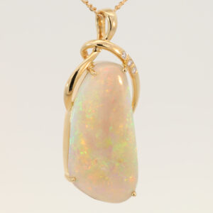 Yellow Gold Blue Green Yellow Orange Red Crystal Opal and Diamond Pendant