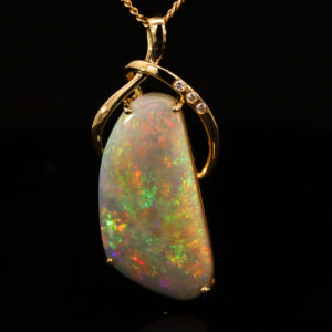 Yellow Gold Blue Green Yellow Orange Red Crystal Opal and Diamond Pendant
