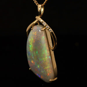 Yellow Gold Blue Green Yellow Orange Red Crystal Opal and Diamond Pendant