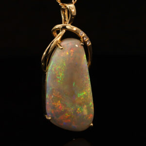 Yellow Gold Blue Green Yellow Orange Red Crystal Opal and Diamond Pendant