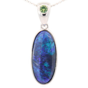 Sterling Silver Blue Green Purple Black Opal and Sapphire Pendant
