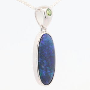 Sterling Silver Blue Green Purple Black Opal and Sapphire Pendant
