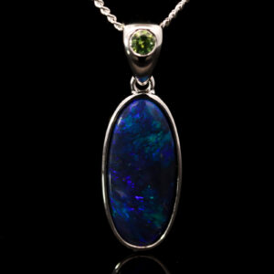 Sterling Silver Blue Green Purple Black Opal and Sapphire Pendant