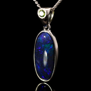 Sterling Silver Blue Green Purple Black Opal and Sapphire Pendant
