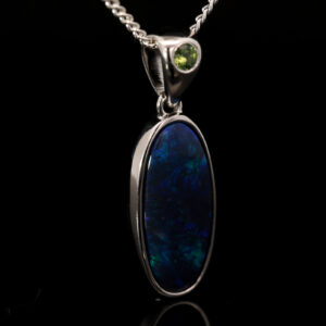 Sterling Silver Blue Green Purple Black Opal and Sapphire Pendant