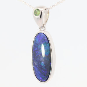 Sterling Silver Blue Green Purple Black Opal and Sapphire Pendant