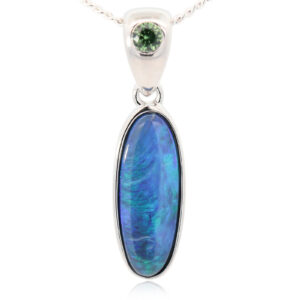 Sterling Silver Blue Green Black Opal and Parti Sapphire Pendant