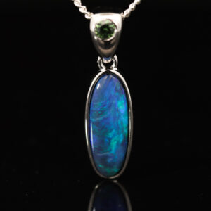 Sterling Silver Blue Green Black Opal and Parti Sapphire Pendant