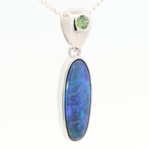 Sterling Silver Blue Green Black Opal and Parti Sapphire Pendant