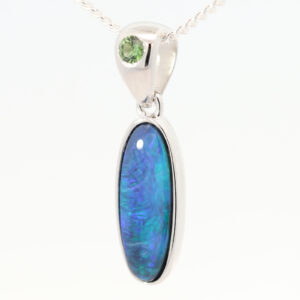 Sterling Silver Blue Green Black Opal and Parti Sapphire Pendant