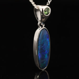 Sterling Silver Blue Green Black Opal and Parti Sapphire Pendant