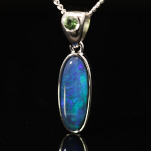Sterling Silver Blue Green Black Opal and Parti Sapphire Pendant