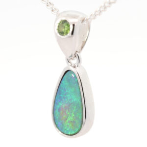 Sterling Silver Blue Green Semi Black Opal and Sapphire Pendant