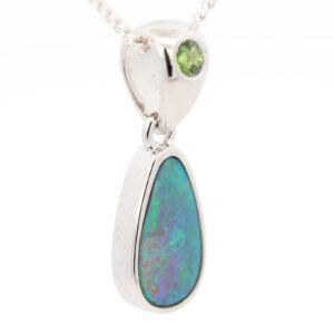 Sterling Silver Blue Green Semi Black Opal and Sapphire Pendant