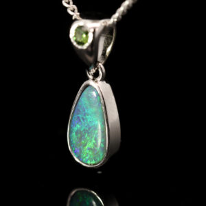 Sterling Silver Blue Green Semi Black Opal and Sapphire Pendant