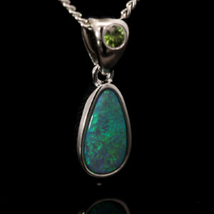 Sterling Silver Blue Green Semi Black Opal and Sapphire Pendant