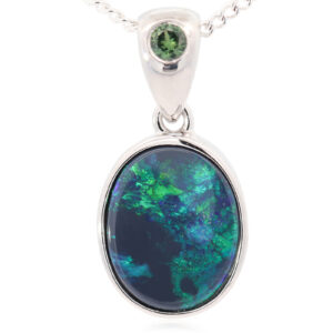 Sterling Silver Blue Green Black Opal and Parti Sapphire Pendant