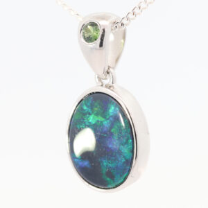 Sterling Silver Blue Green Black Opal and Parti Sapphire Pendant