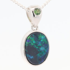 Sterling Silver Blue Green Black Opal and Parti Sapphire Pendant