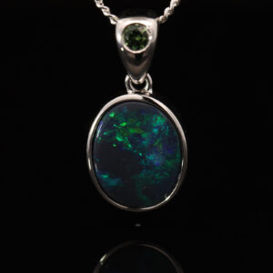 Sterling Silver Blue Green Black Opal and Parti Sapphire Pendant