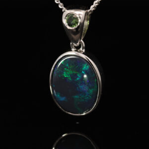 Sterling Silver Blue Green Black Opal and Parti Sapphire Pendant